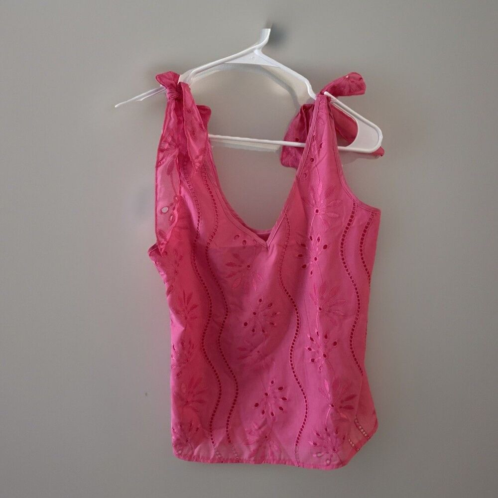 Women's Medium Ruffle Babydoll Tank Top Pink‎ Bow Coquette Romantic Y2K